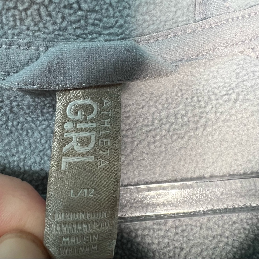 Athleta Girl Large 12 Gray Camo‎ Full Zip Up Hoodie with Thumb Holes - Picture 9 of 9